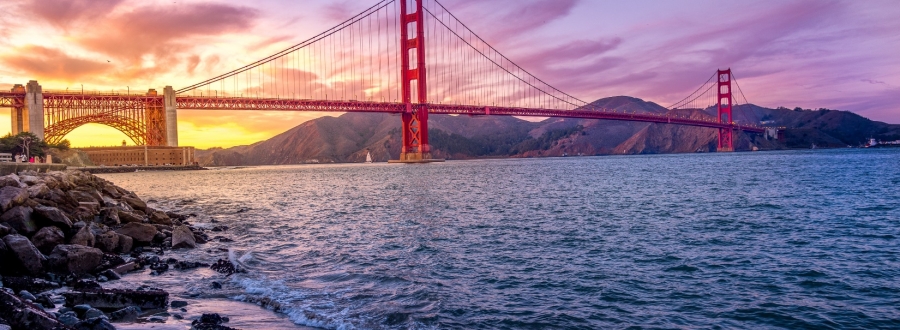 Golden Gate Bridge Beneath a Purple Sky