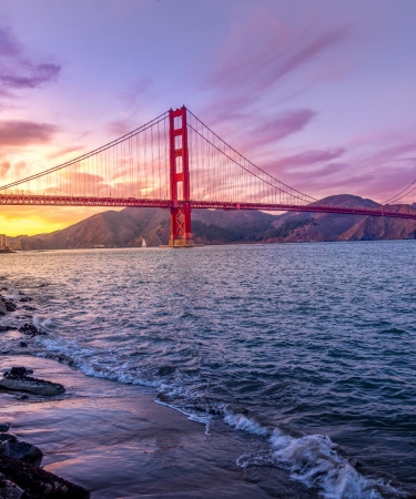 Golden Gate Bridge Beneath a Purple Sky
