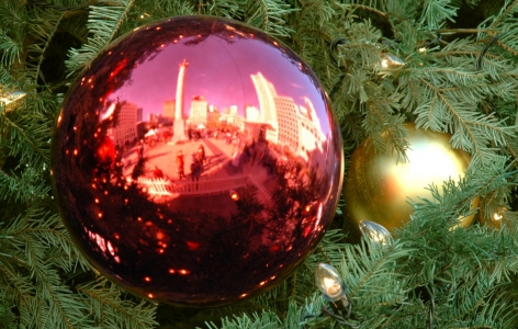 Closeup of a red Christmas bulb